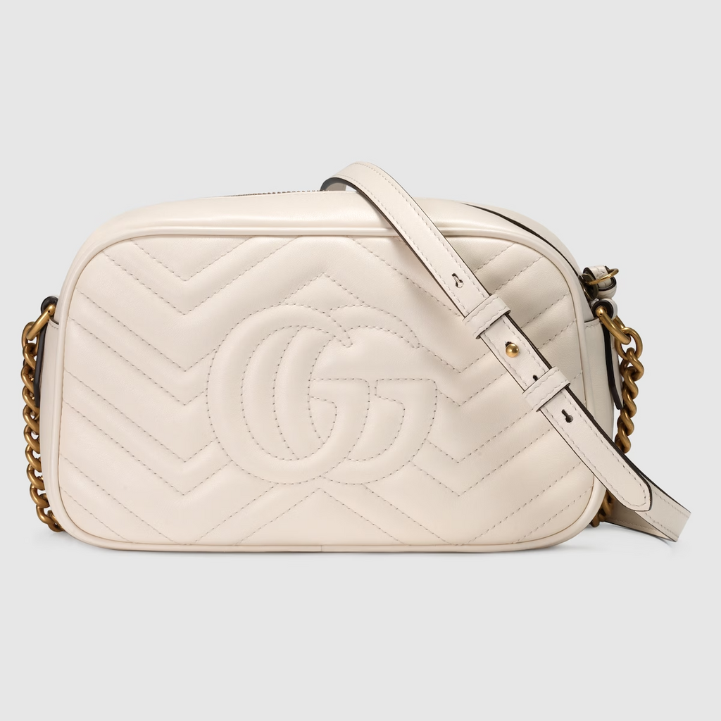 gucci White Leather GG Marmont Small Shoulder Bag