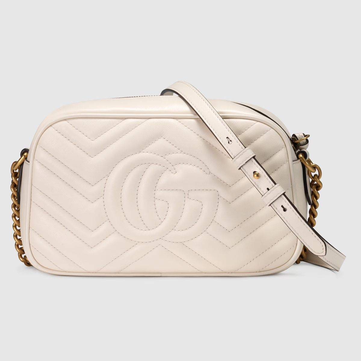 gucci White Leather GG Marmont Small Shoulder Bag