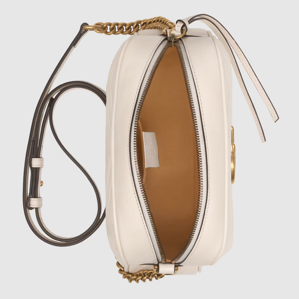 gucci White Leather GG Marmont Small Shoulder Bag