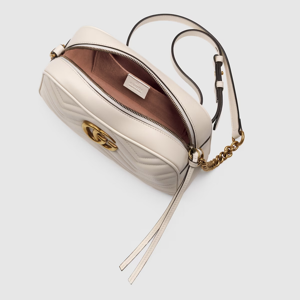 gucci White Leather GG Marmont Small Shoulder Bag