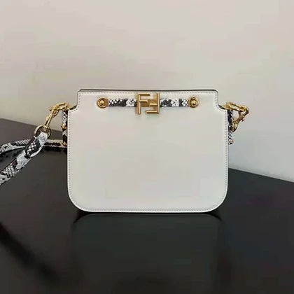 Fendi Women Touch White Leather Bag with Metal FF Clasp
