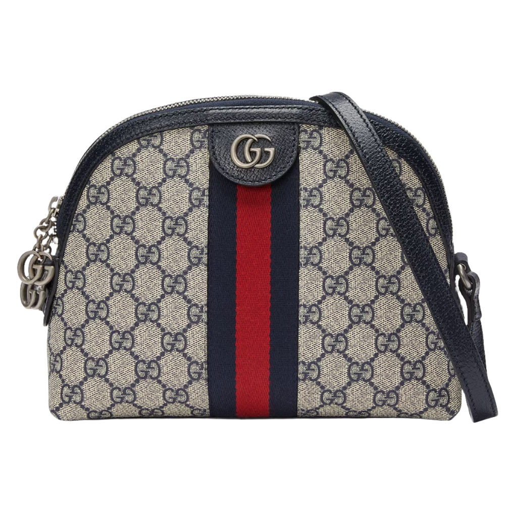 GUCCI  Ophidia small GG shoulder bag in beige and blue Supreme