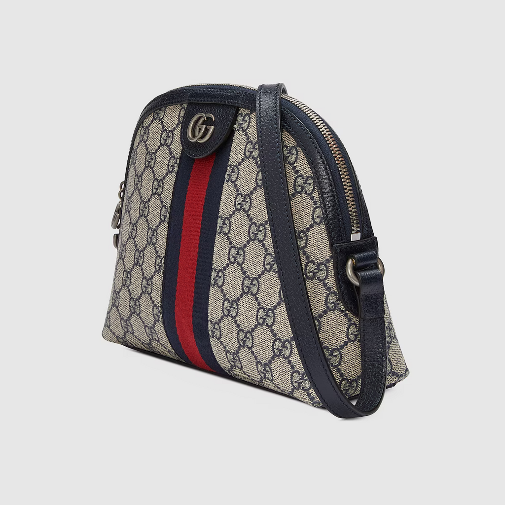 GUCCI  Ophidia small GG shoulder bag in beige and blue Supreme