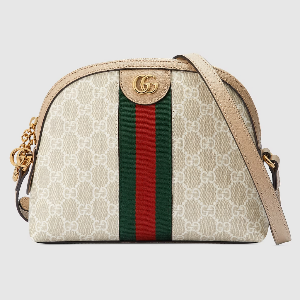 GUCCI  Ophidia small GG shoulder bag in beige and white canvas