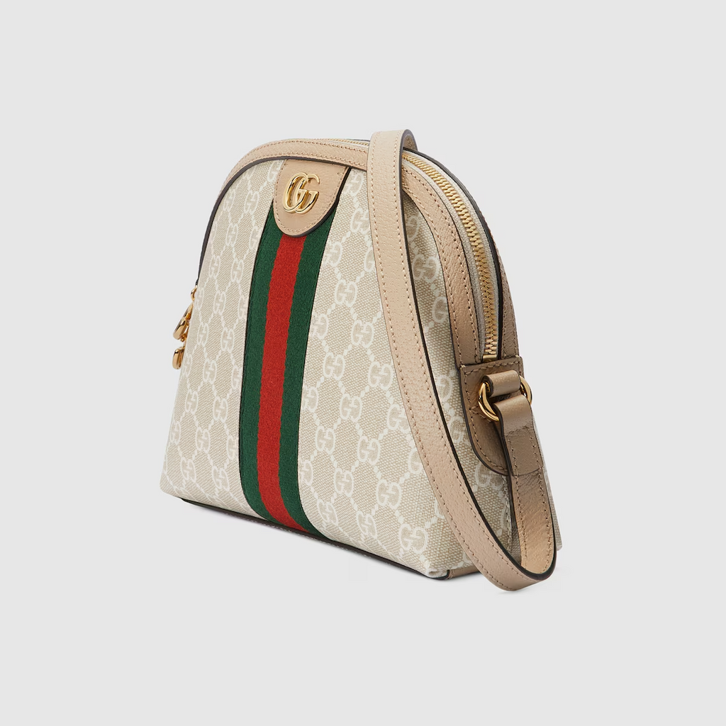 GUCCI  Ophidia small GG shoulder bag in beige and white canvas