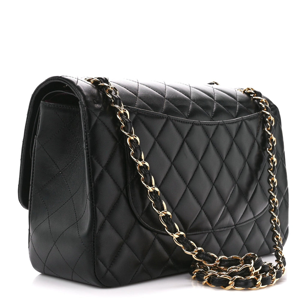 CHANEL LAMBSKIN QUILTED JUMBO DOUBLE FLAP BLACK