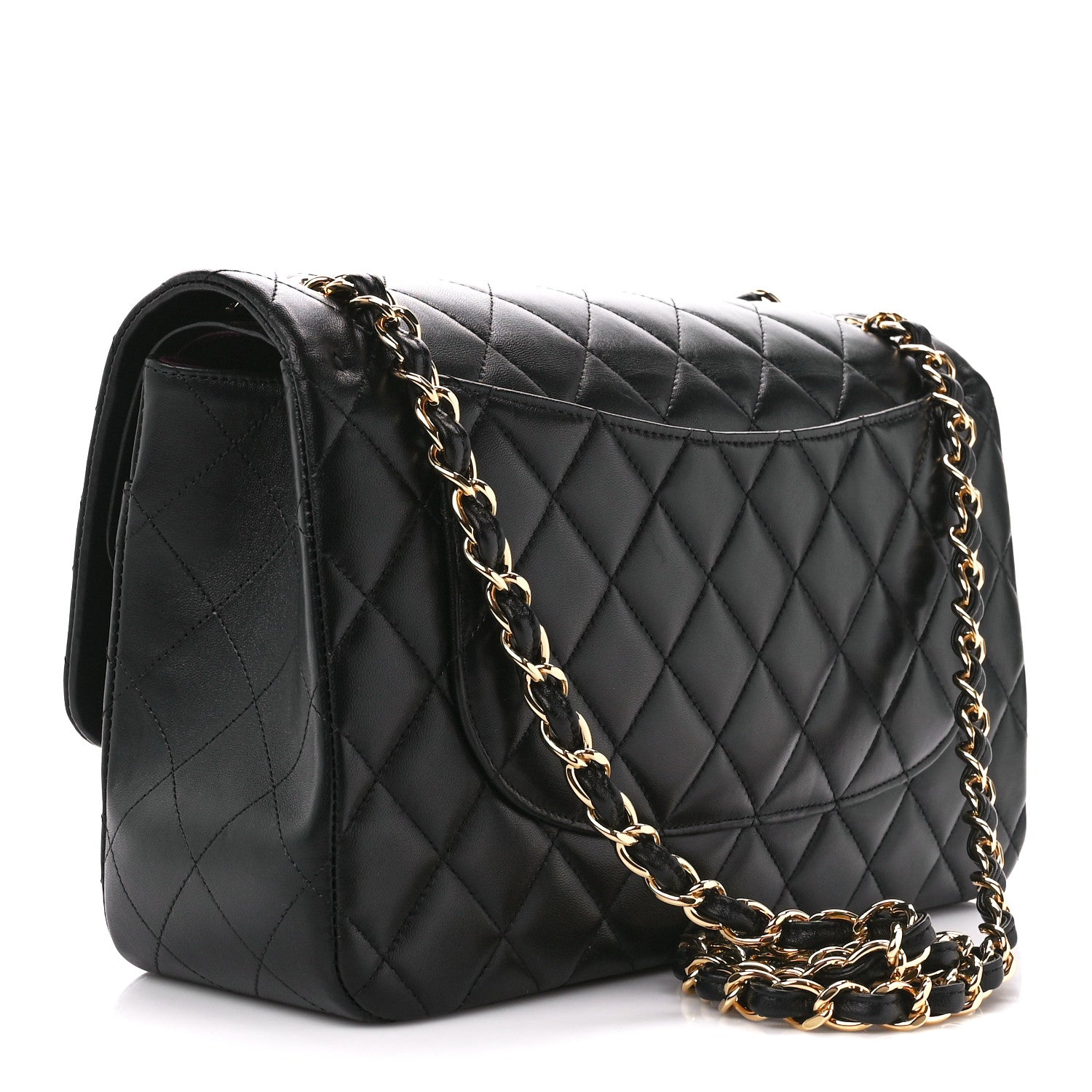 CHANEL LAMBSKIN QUILTED JUMBO DOUBLE FLAP BLACK