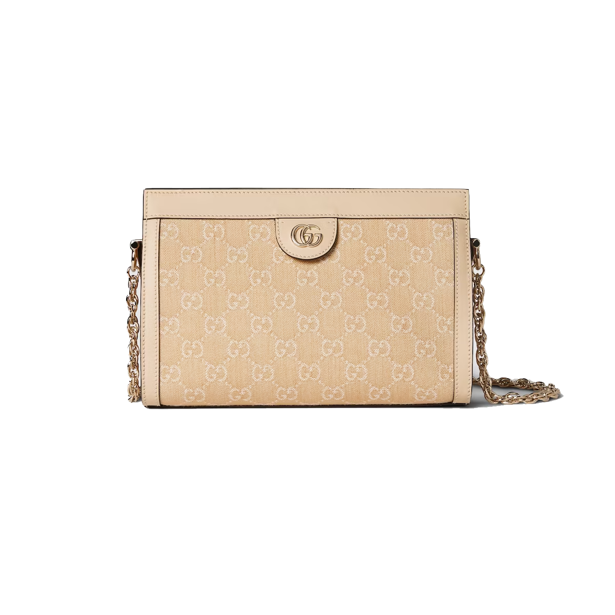 Ophidia GG small shoulder bag in light beige denim