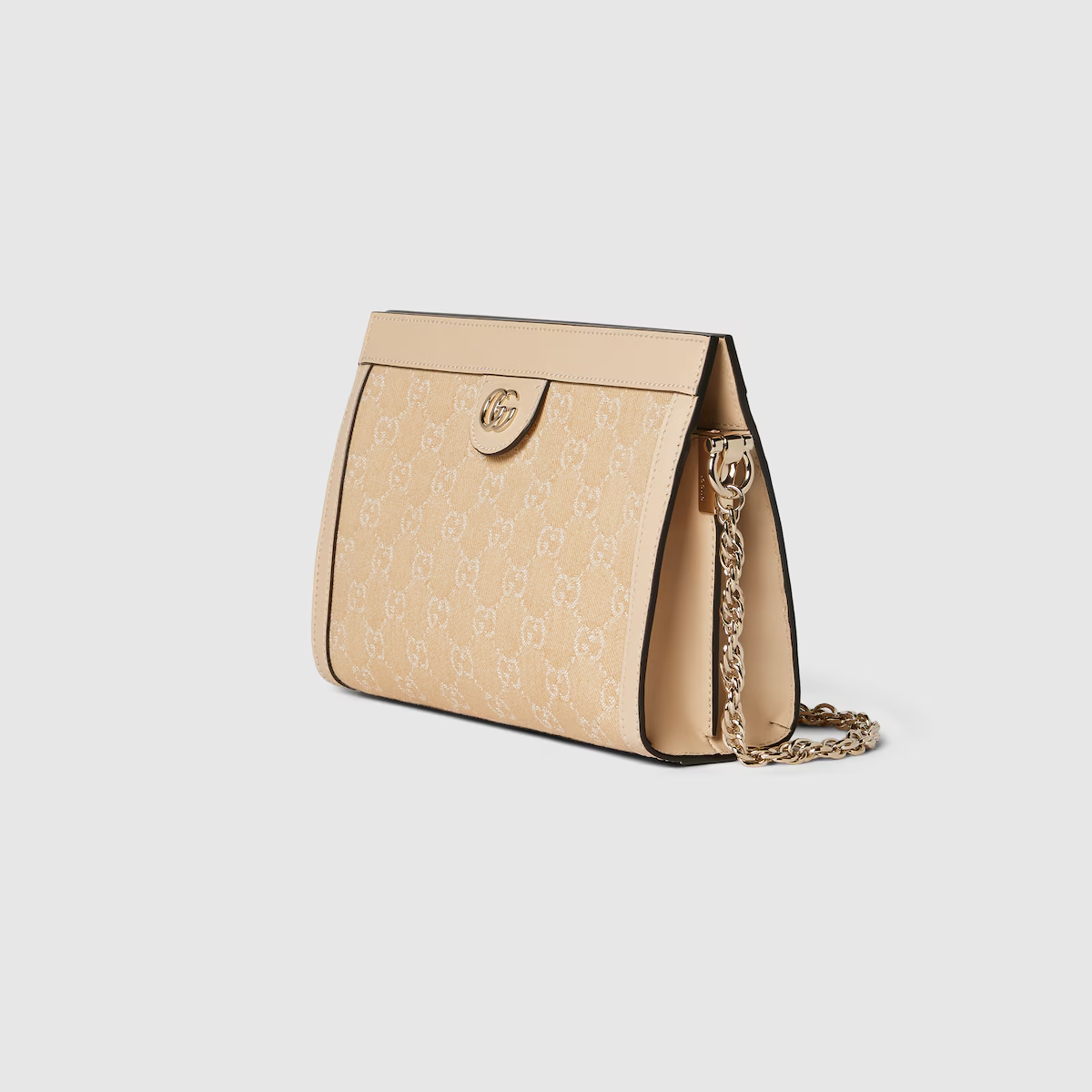 Ophidia GG small shoulder bag in light beige denim