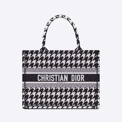 Dior Women Small Dior Book Tote Black Houndstooth Embroidery