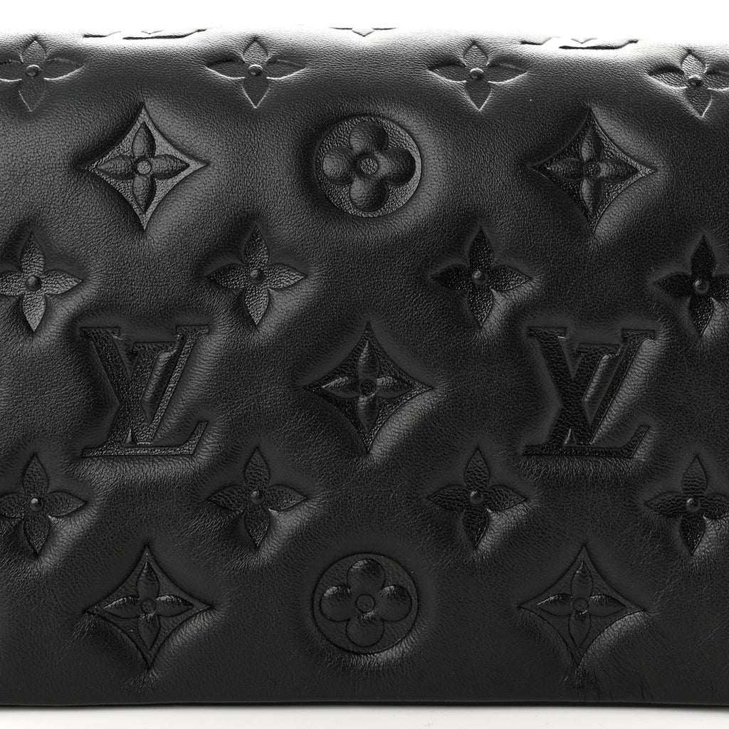 LOUIS VUITTON Lambskin Embossed Monogram Pochette Coussin Black