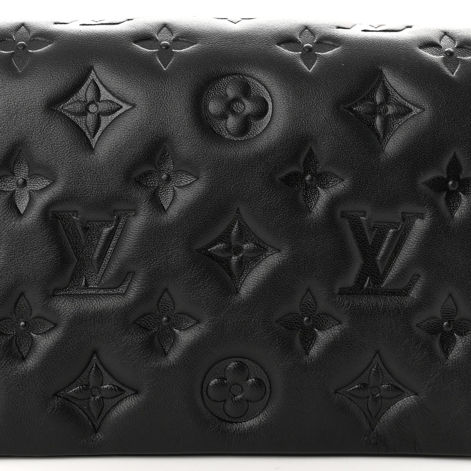 LOUIS VUITTON Lambskin Embossed Monogram Pochette Coussin Black