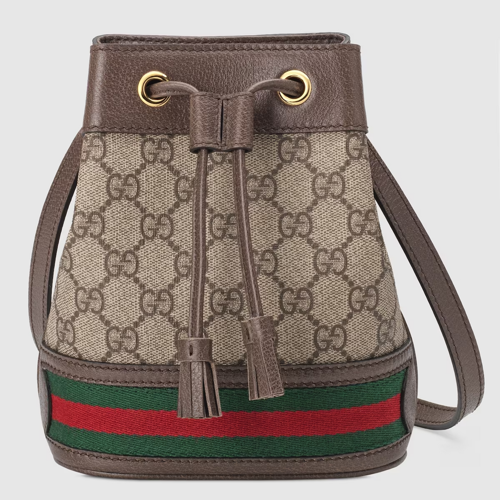 GUCCI Beige  Ebony GG Supreme Ophidia Mini Bucket Bag