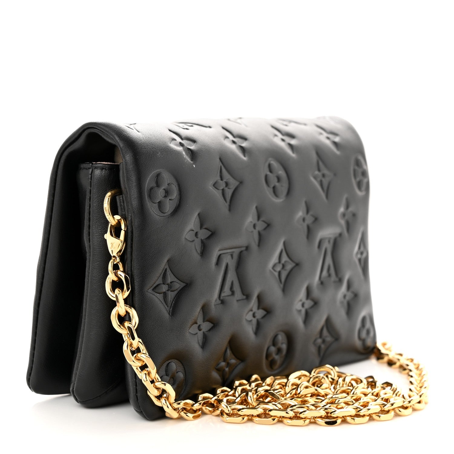 LOUIS VUITTON Lambskin Embossed Monogram Pochette Coussin Black
