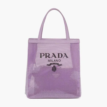 Prada Women Small Sequined Mesh Tote Bag-Purple