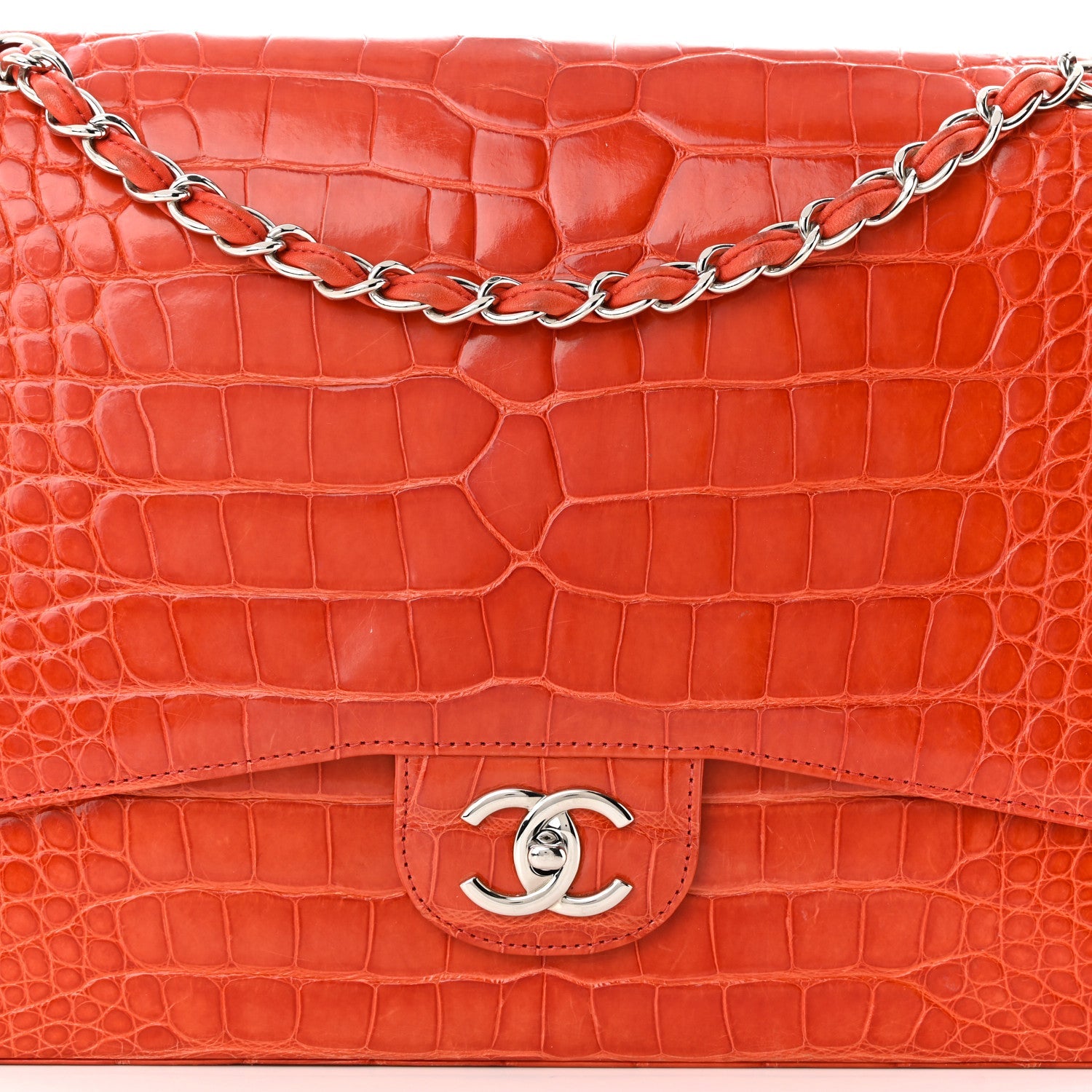 CHANEL ALLIGATOR MAXI DOUBLE FLAP RED