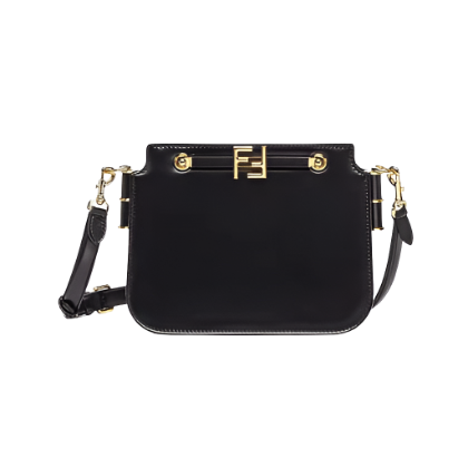 Fendi Women Touch Leather Bag with A Metal FF Clasp-Black