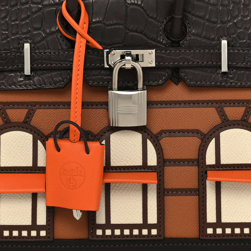 HERMES MADAME CALFSKIN MATTE ALLIGATOR EPSOM FAUBOURG DAY BIRKIN SELLIER 20 GOLD EBENE ORANGE