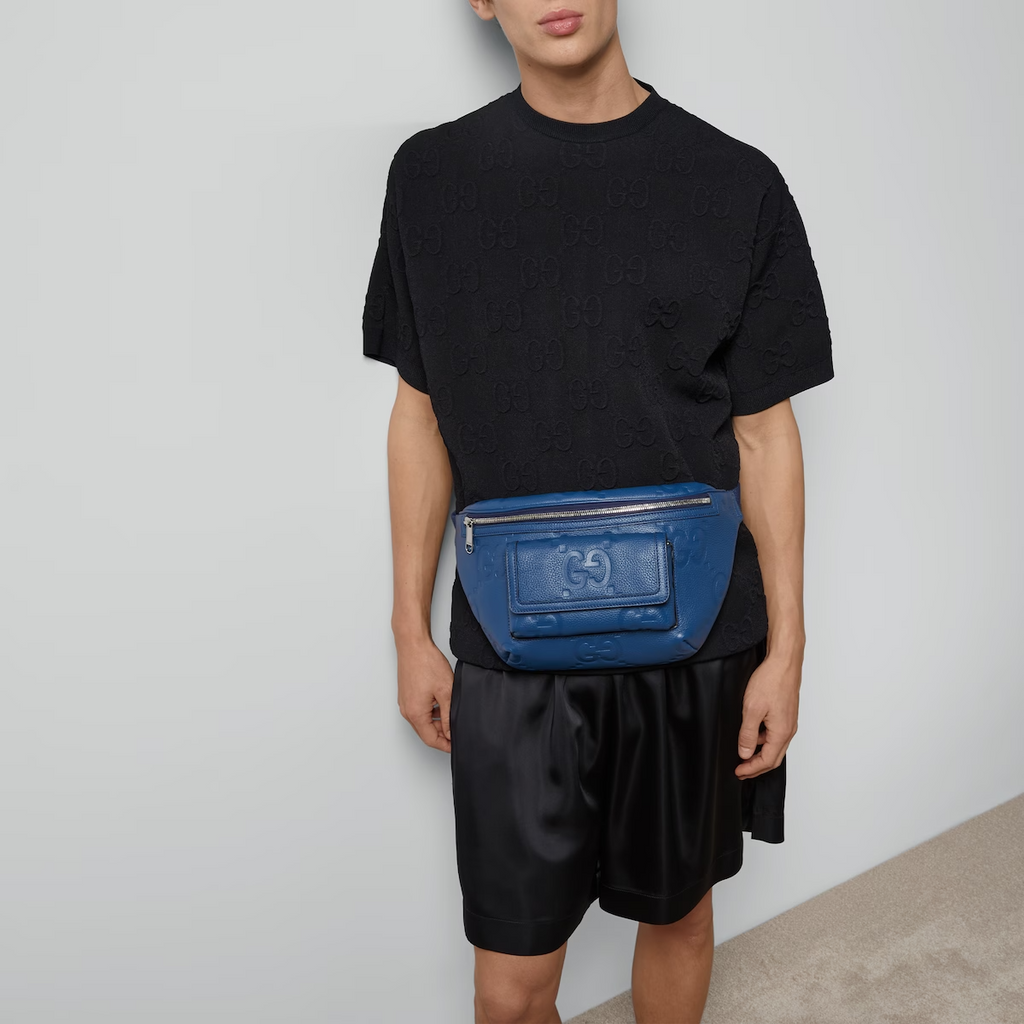 GUCCI Jumbo GG belt bag in blue leather