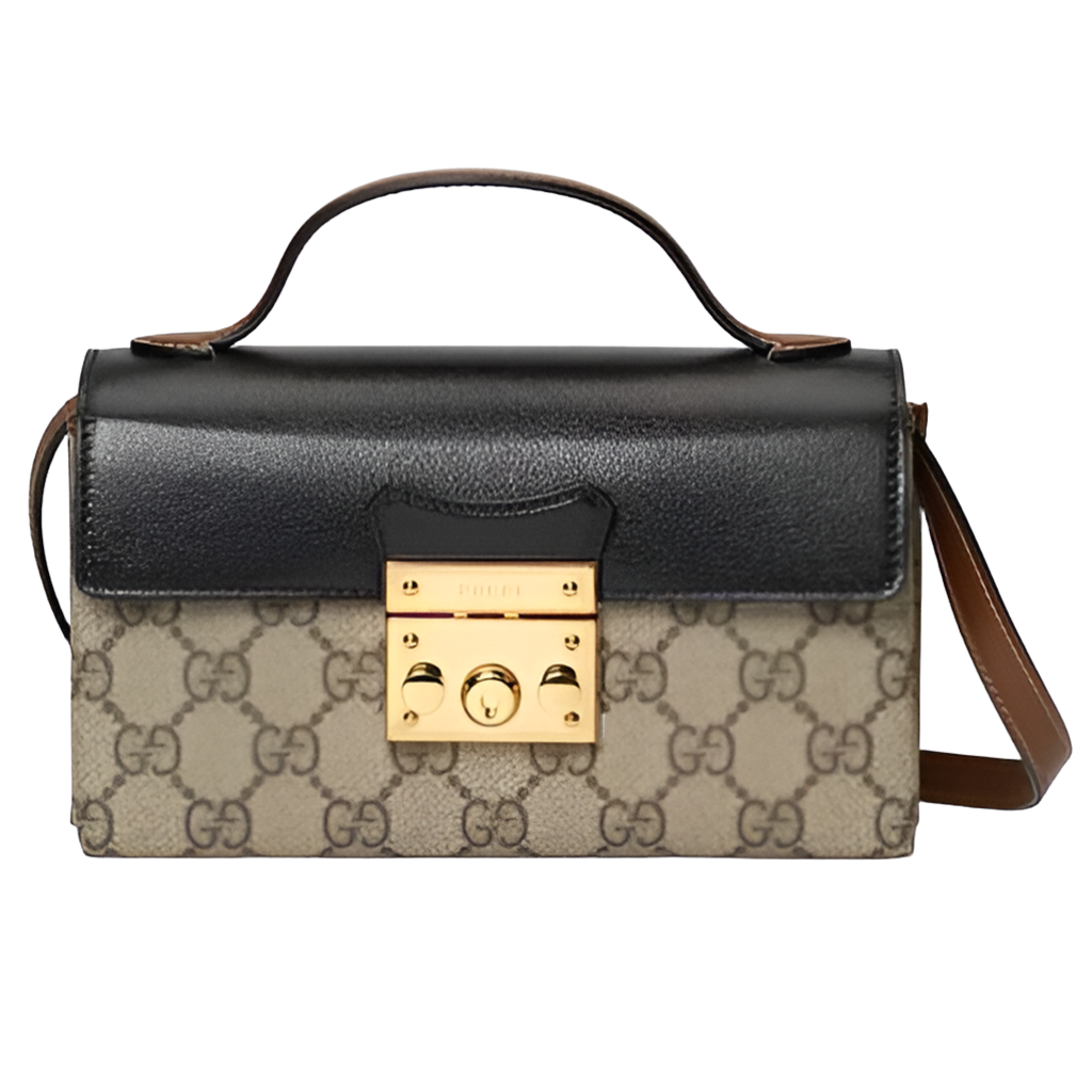 Gucci Women Padlock Mini Bag Beige and Ebony GG Supreme Canvas