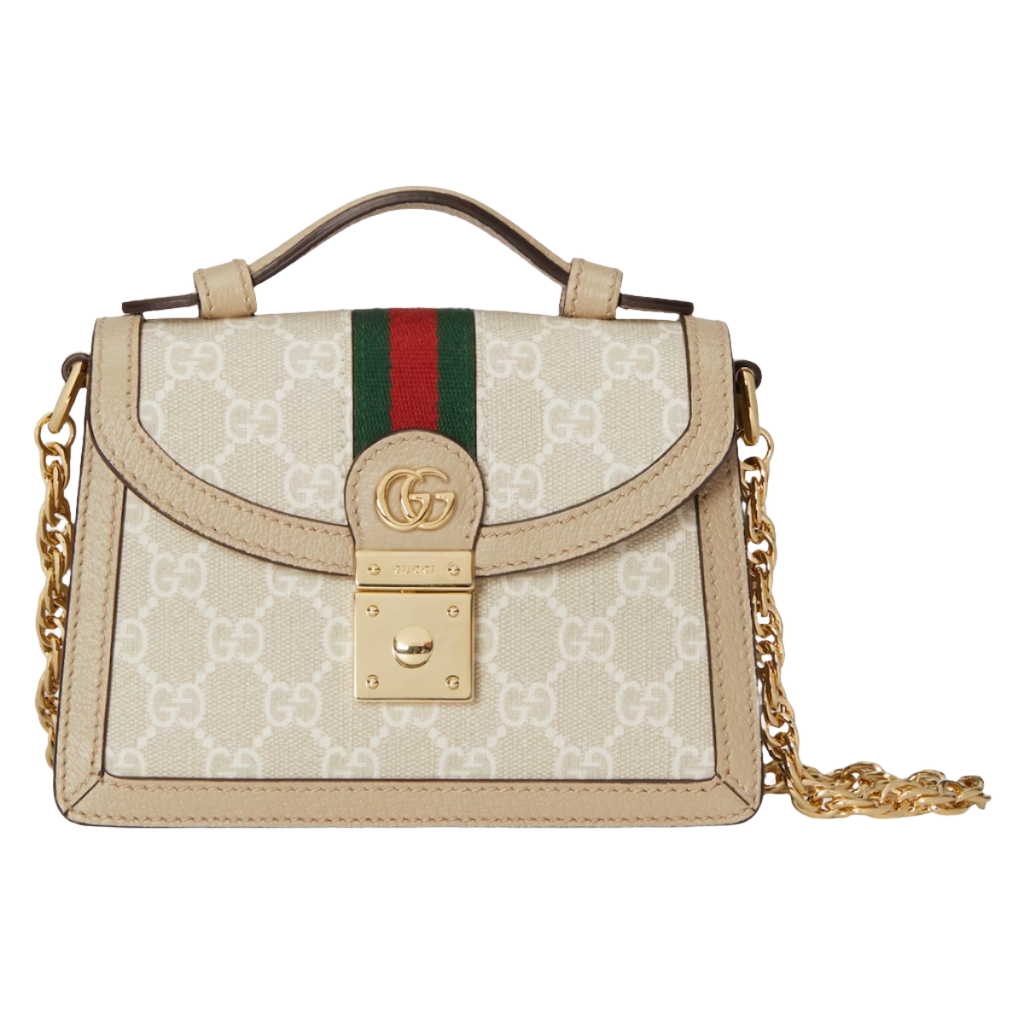 GUCCI Ophidia GG mini shoulder bag in beige and white canvas