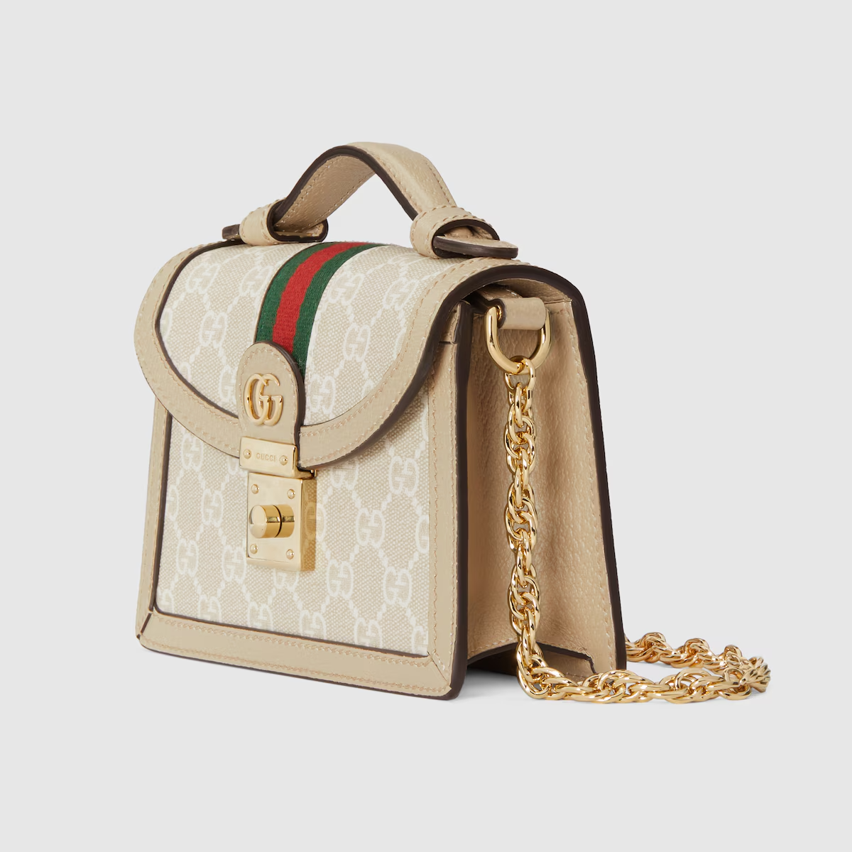 GUCCI Ophidia GG mini shoulder bag in beige and white canvas