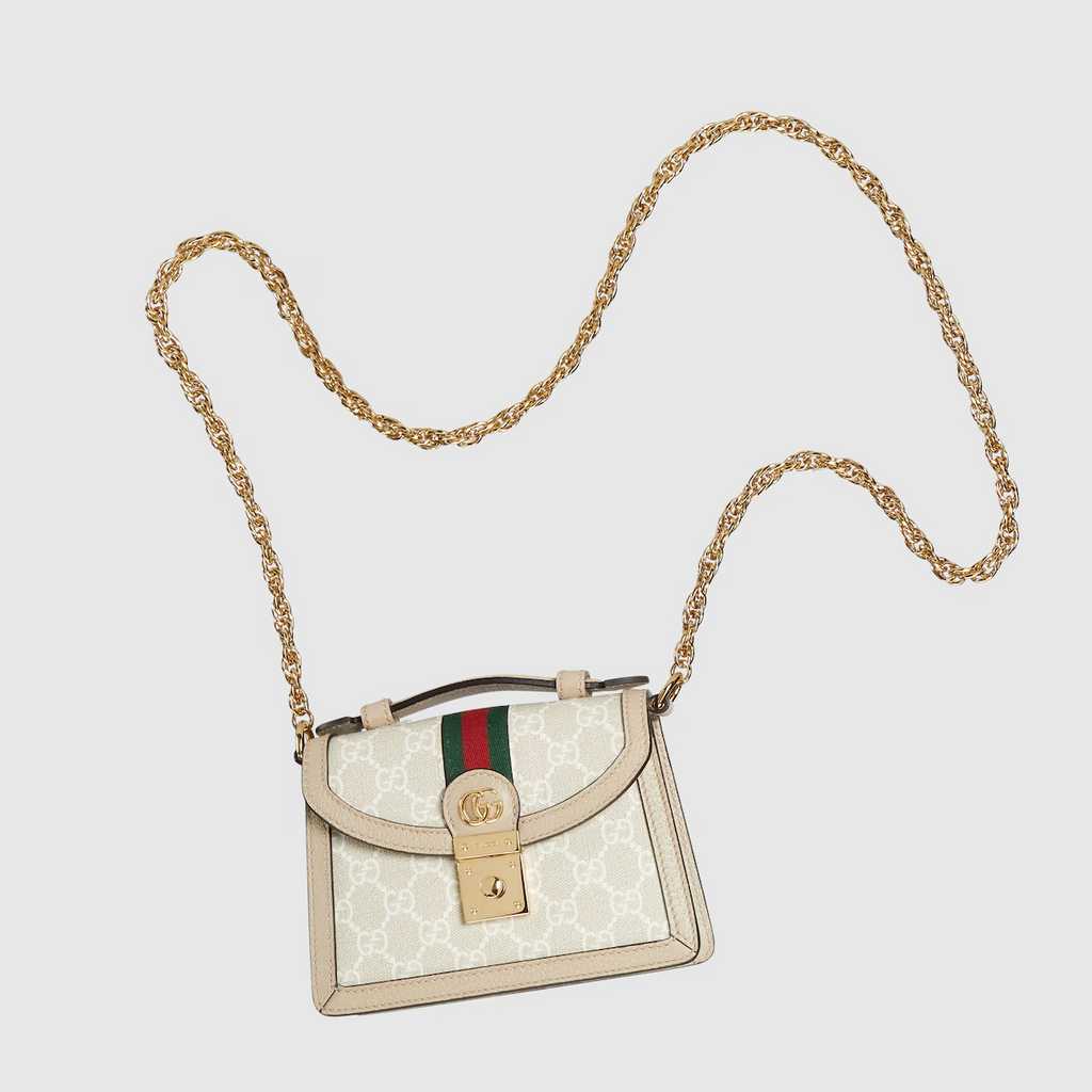 GUCCI Ophidia GG mini shoulder bag in beige and white canvas