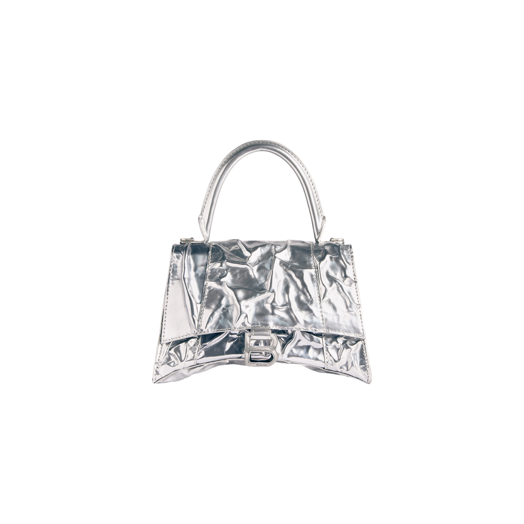Hourglass Small Handbag Crushed Effect in Silver Balenciaga