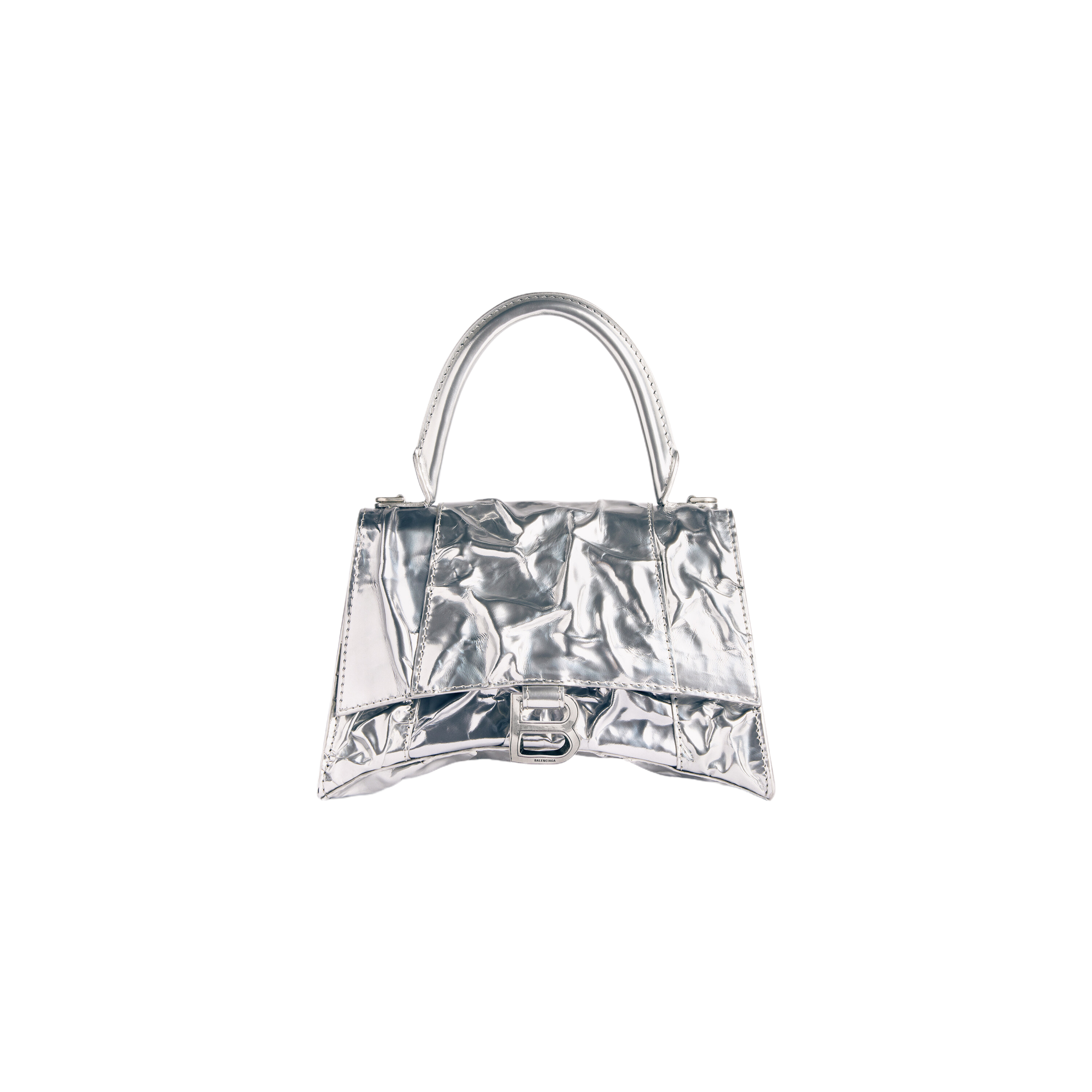 Hourglass Small Handbag Crushed Effect in Silver Balenciaga