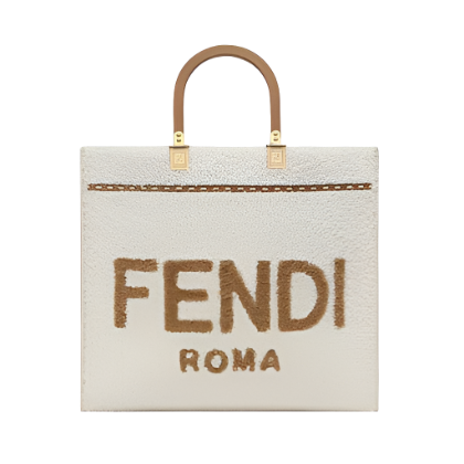 Fendi Women Sunshine Medium White Sheepskin Shopper