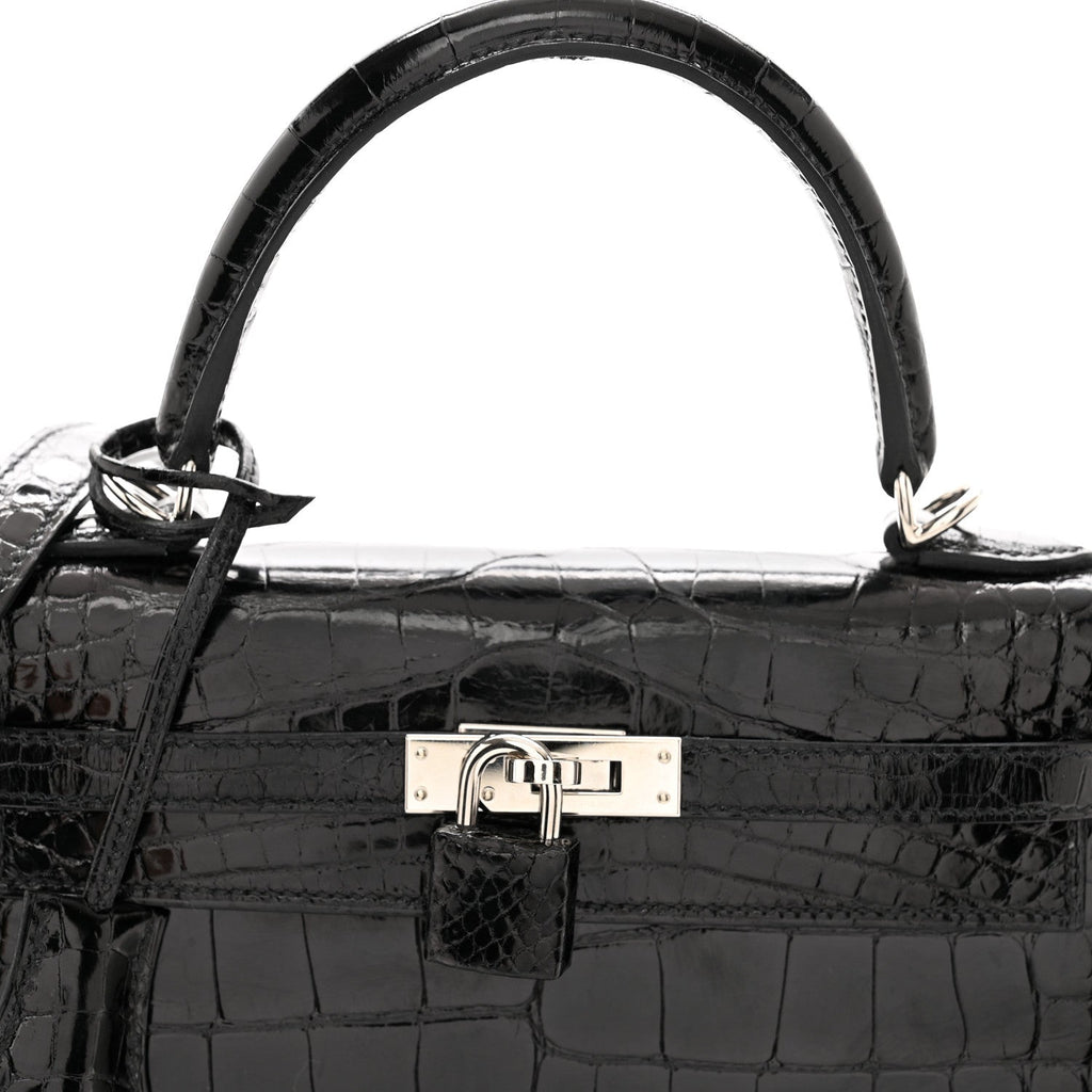 HERMES SHINY ALLIGATOR KELLY SELLIER 25 BLACK