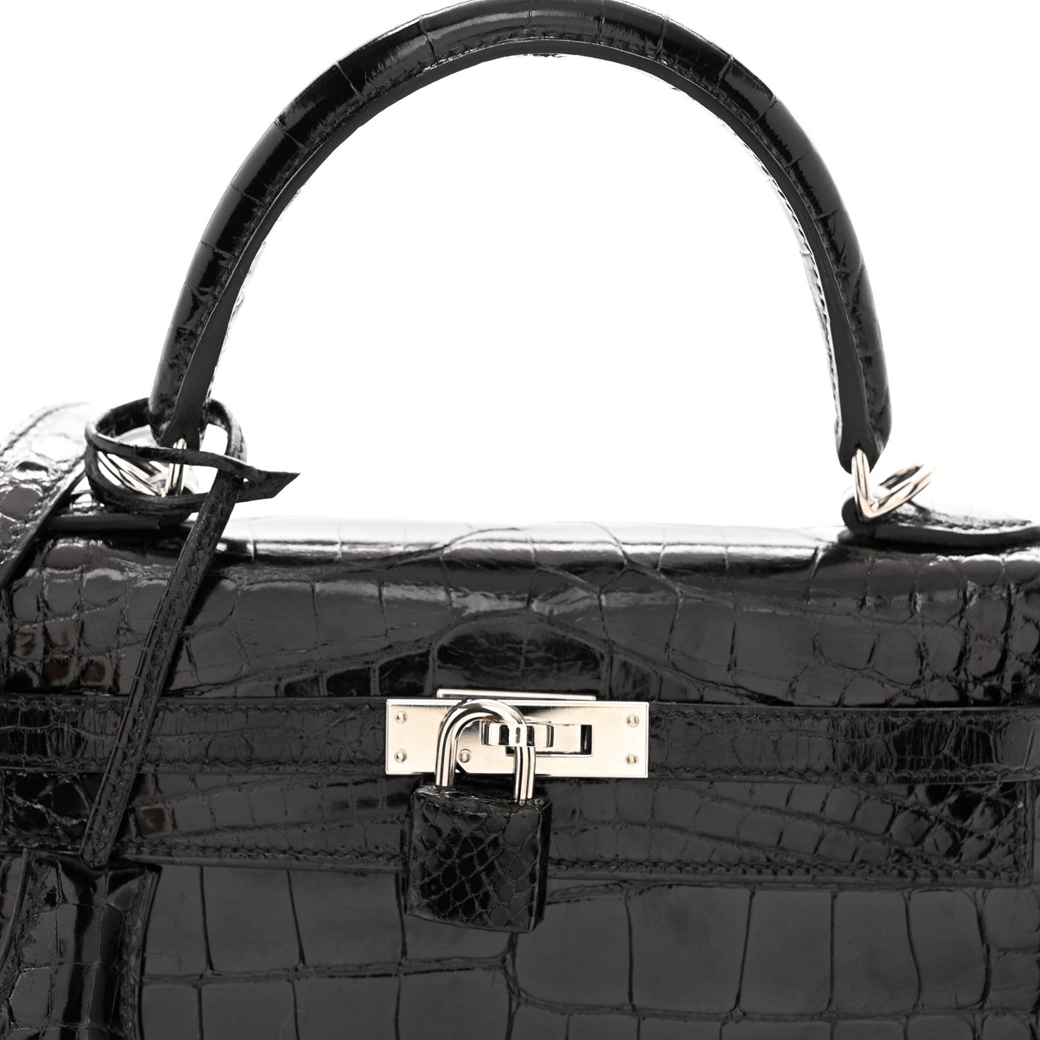 HERMES SHINY ALLIGATOR KELLY SELLIER 25 BLACK