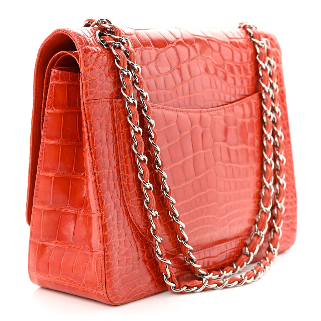 CHANEL ALLIGATOR MAXI DOUBLE FLAP RED