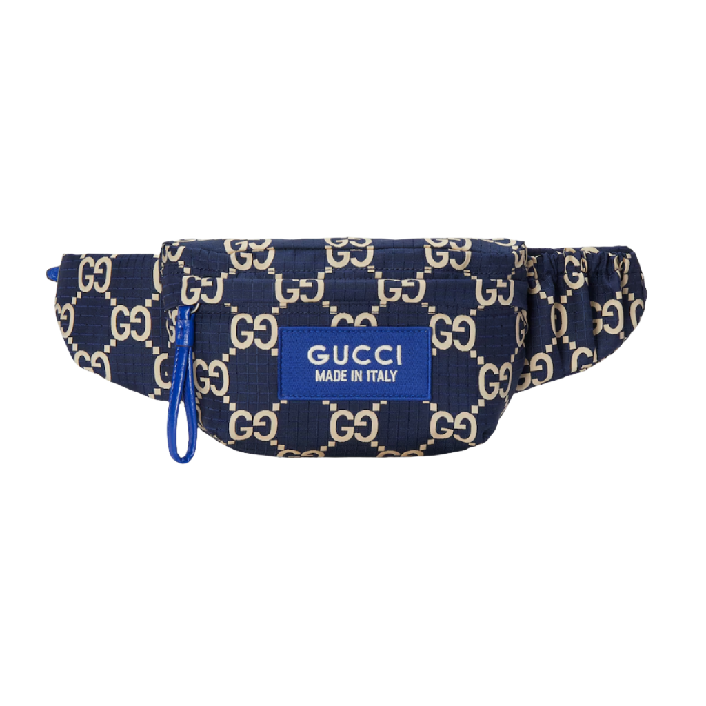 GUCCI Large GG ripstop belt bag in dark blue and beige ripstop