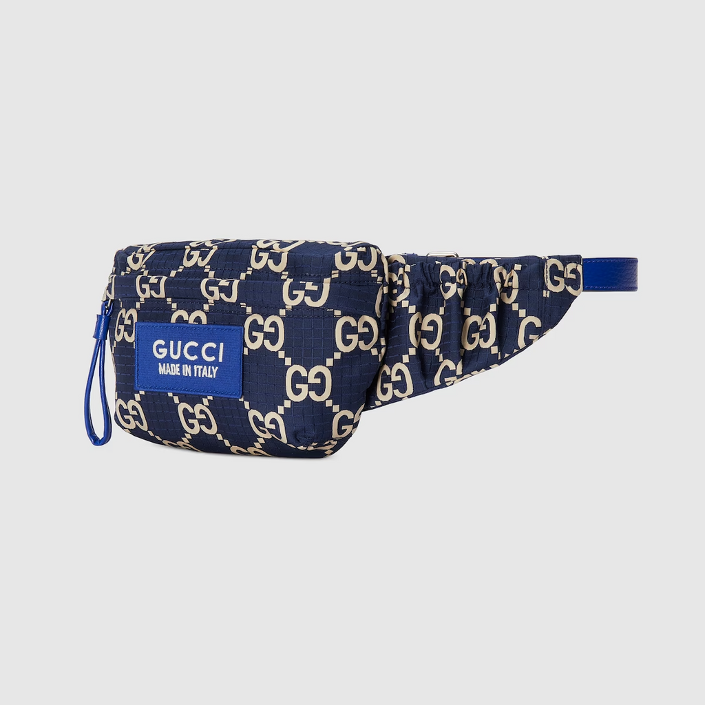 GUCCI Large GG ripstop belt bag in dark blue and beige ripstop