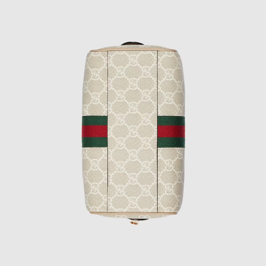 Ophidia GG mini top handle bag in beige and white canvas