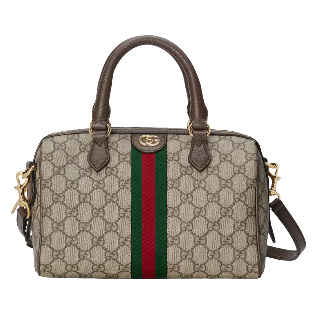 GUCCI Ophidia GG small top handle bag in beige and ebony canvas