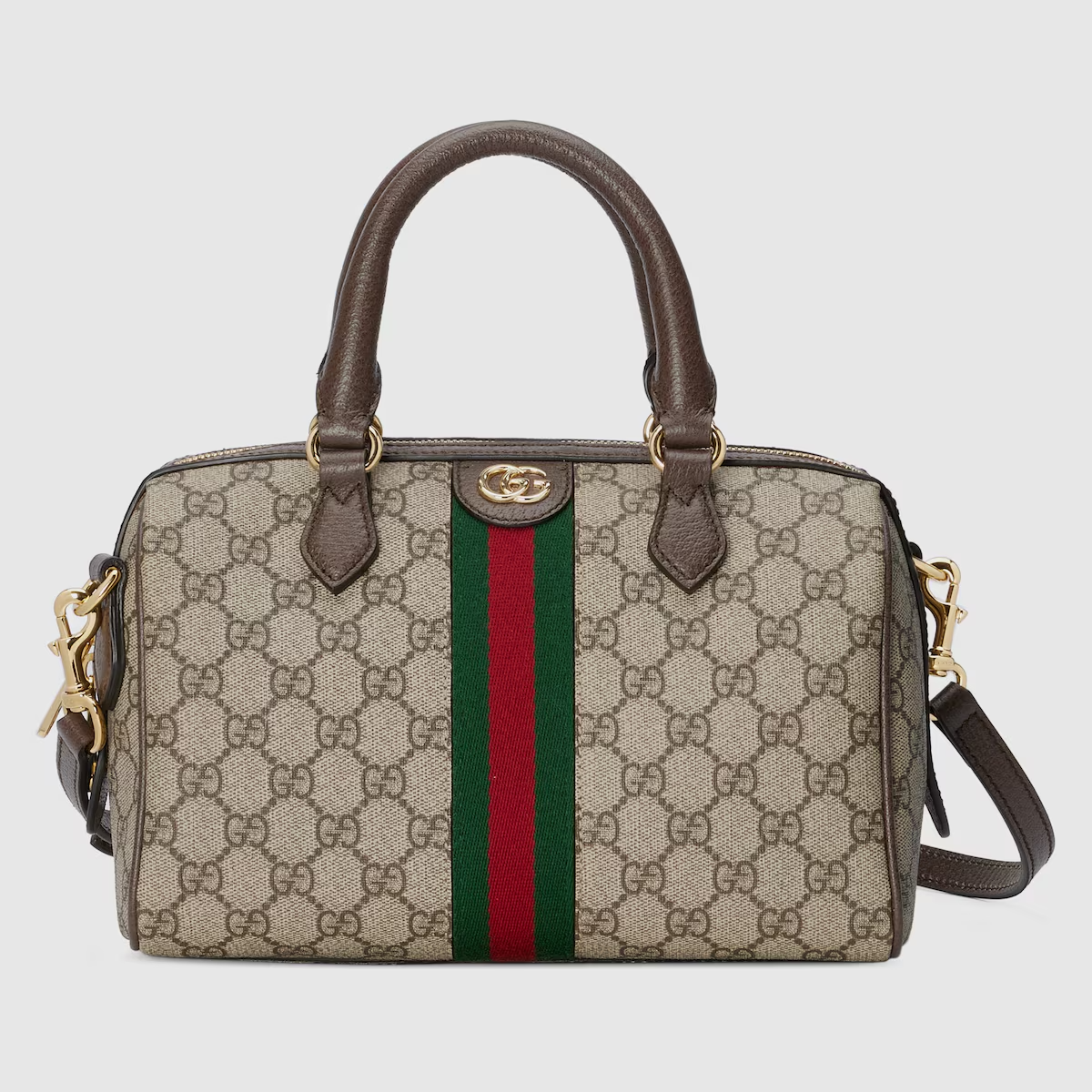 GUCCI Ophidia GG small top handle bag in beige and ebony canvas