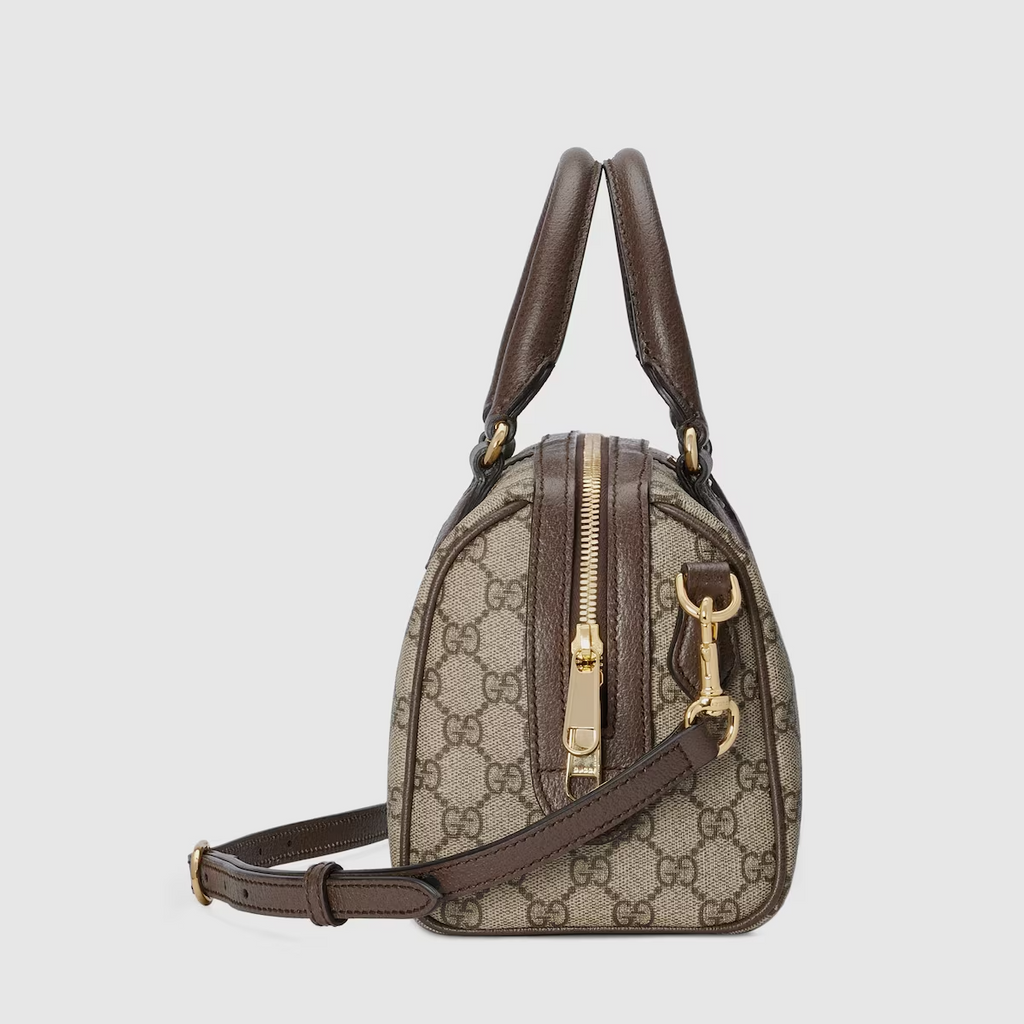 GUCCI Ophidia GG small top handle bag in beige and ebony canvas