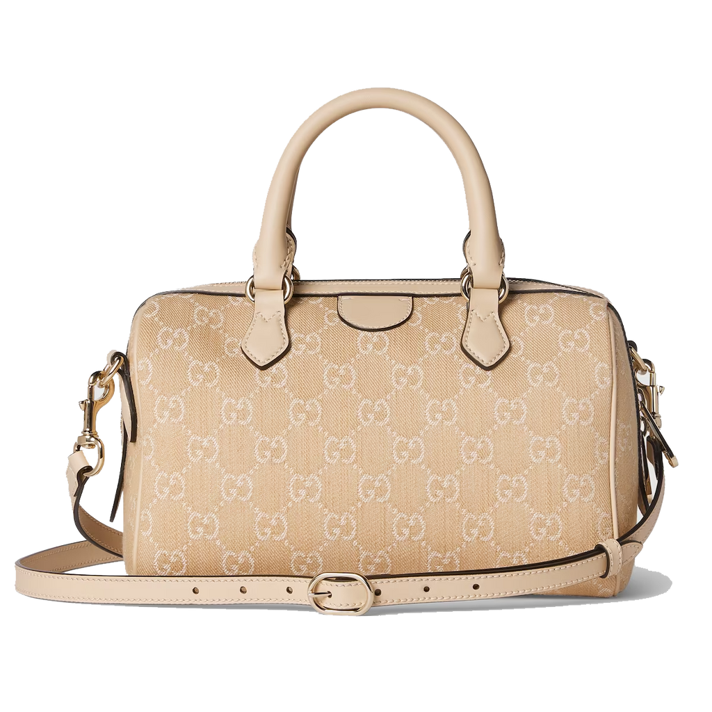 Ophidia GG small top handle bag in light beige denim