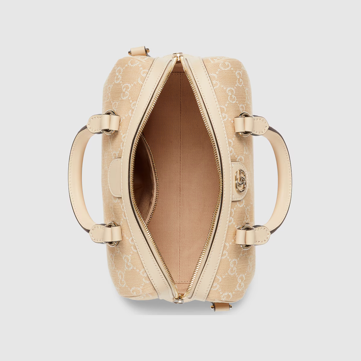 Ophidia GG small top handle bag in light beige denim