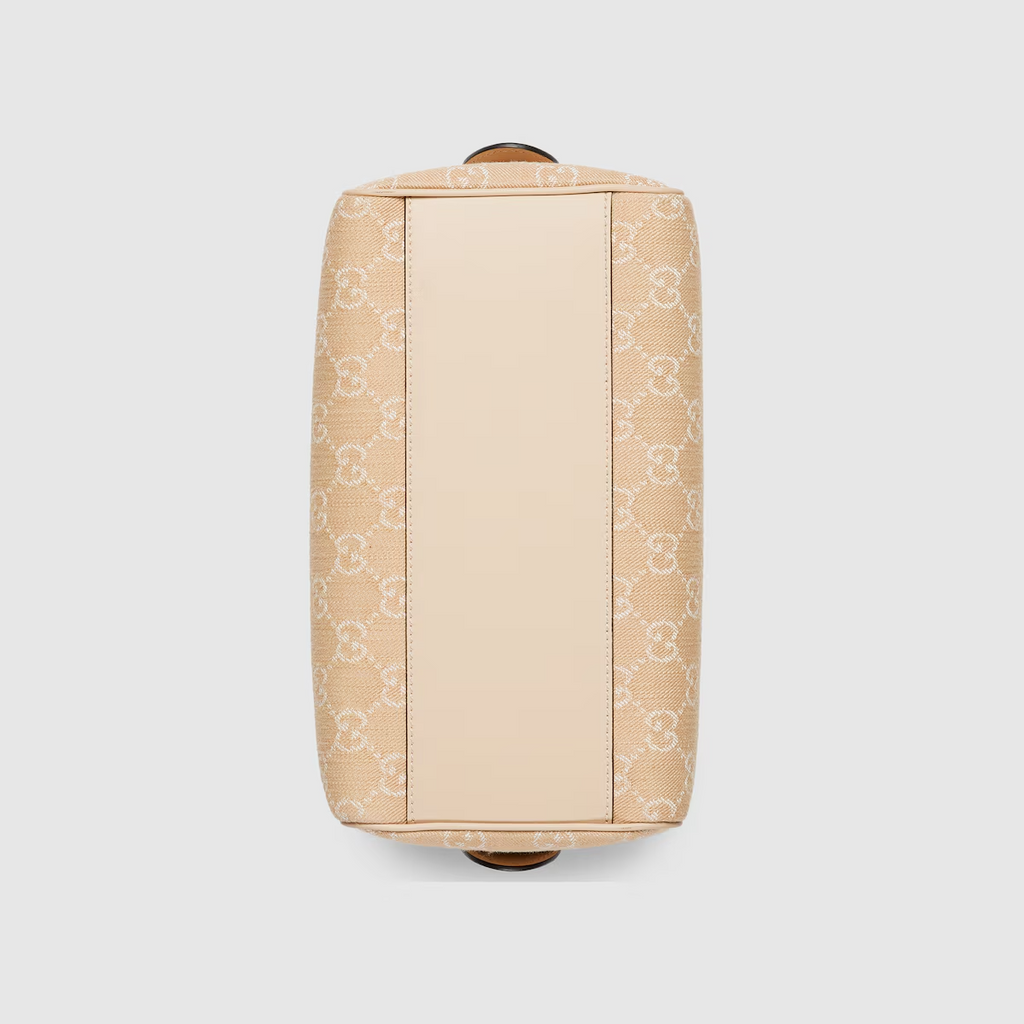 Ophidia GG small top handle bag in light beige denim