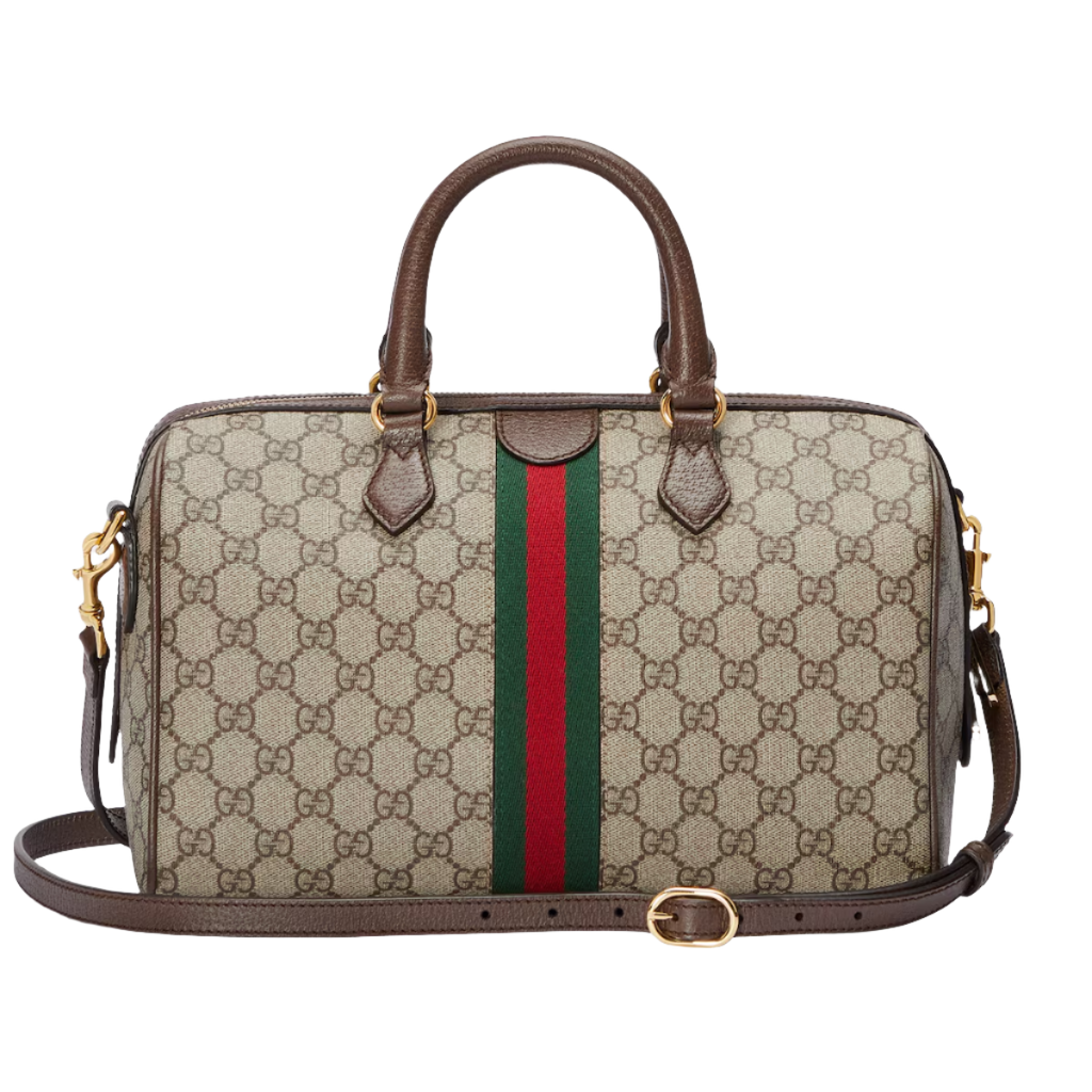 GUCCI Ophidia GG medium top handle bag in beige and ebony canvas