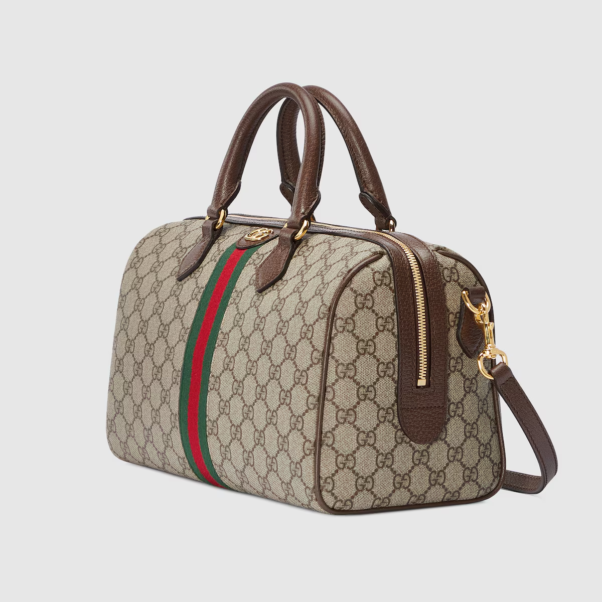 GUCCI Ophidia GG medium top handle bag in beige and ebony canvas