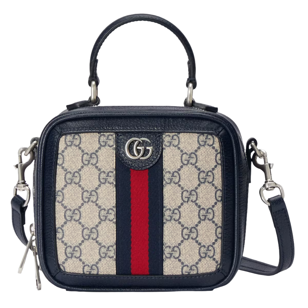 GUCCI Ophidia GG mini top handle bag in beige and blue GG Supreme