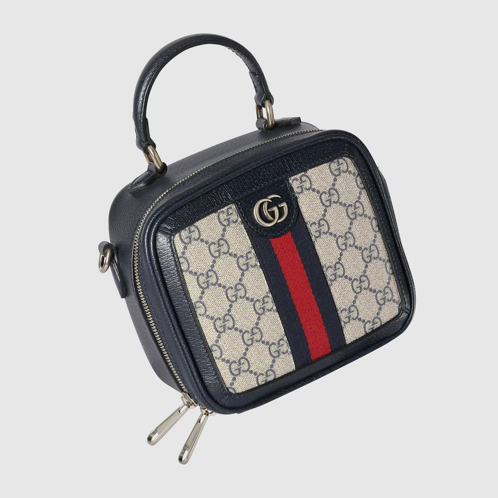 GUCCI Ophidia GG mini top handle bag in beige and blue GG Supreme
