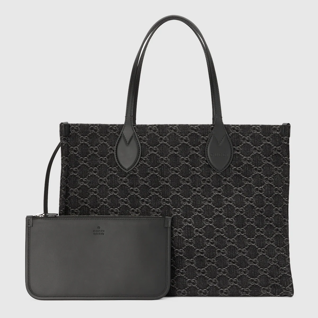 GUCCI Ophidia GG large tote bag in black and grey denim