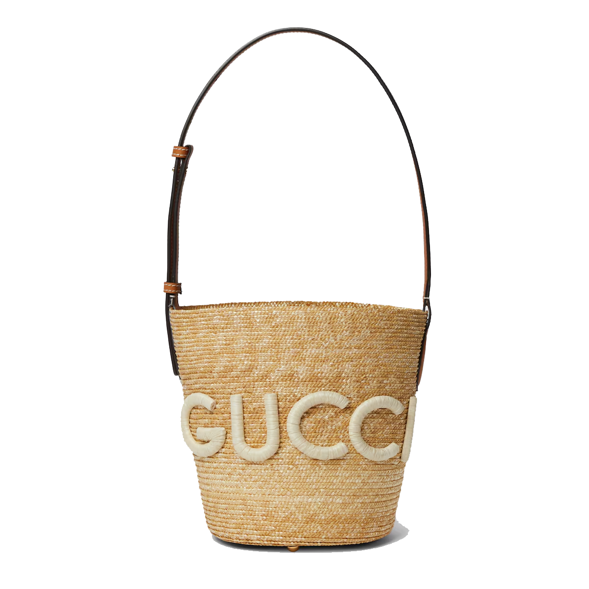 Small straw shoulder bag with Gucci patch in natural straw