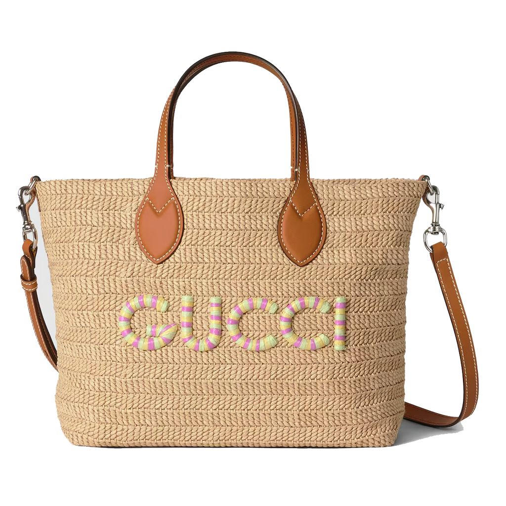 Gucci Small straw-effect tote in natural straw effect raffia