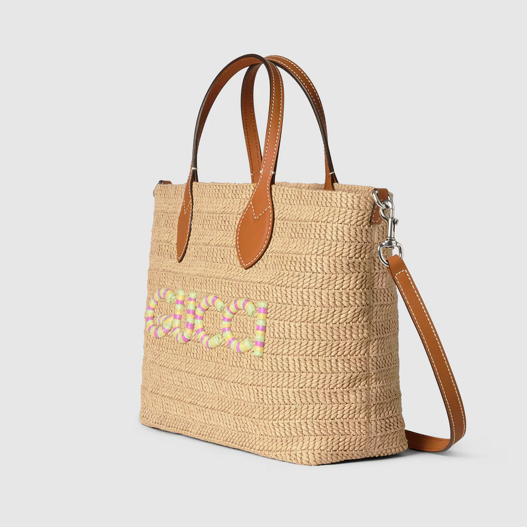 Gucci Small straw-effect tote in natural straw effect raffia